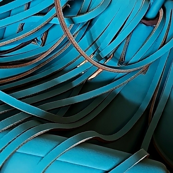 Save My Bag Turquoise Hippie Fringed Neoprene Tote Bag - Large - Picture 7 of 11